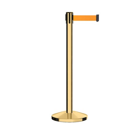 Montour Line Stanchion Belt Barrier Pol.Brass Post 13ft. Fl.Org Belt ES400-PB-FOR-130